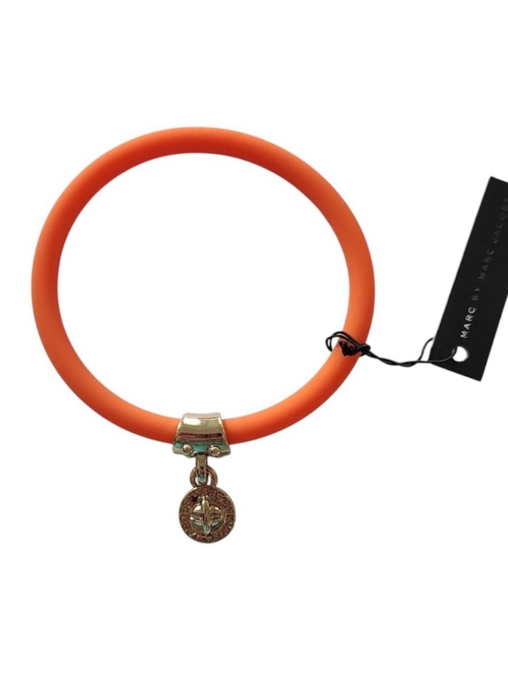 Marc by Marc Jacobs Bright Orange Silicone Bangle with Gold-Drop Medallion